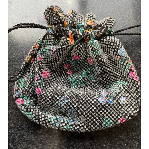 Vtg 1950s Candy Dot Beaded Drawstring Handbag Clear Colored Bakelite Beads Black - Picture 2 of 10